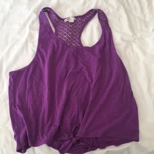PURPLE LACE RAZOR BACK TANK TOP WITH TIE FRONT